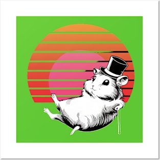 Cute retro hamster vintage sunset hat Posters and Art